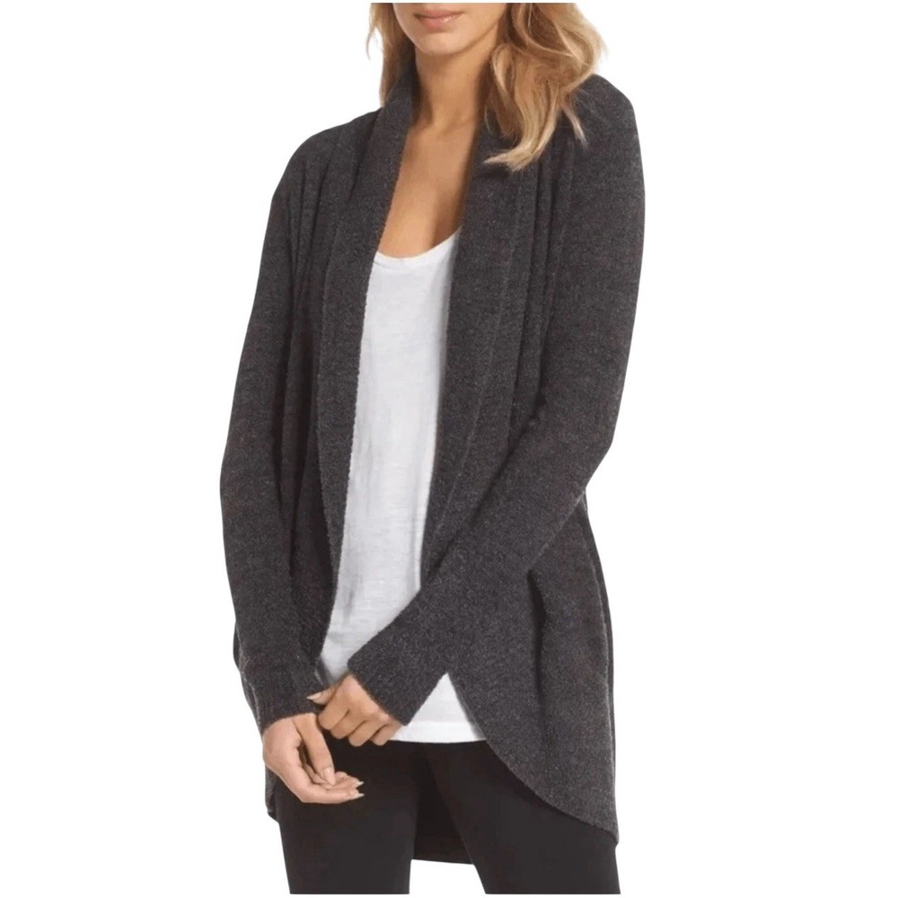 Barefoot Dreams CozyChic Lite Circle Cardigan Carbon Black Heather XS/S #EF6-0